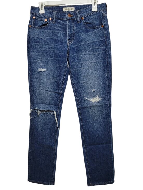 Madewell Denim - Madewell The Slim Boyjean Distressed Blue Denim Jeans Low Mid Rise Size 25